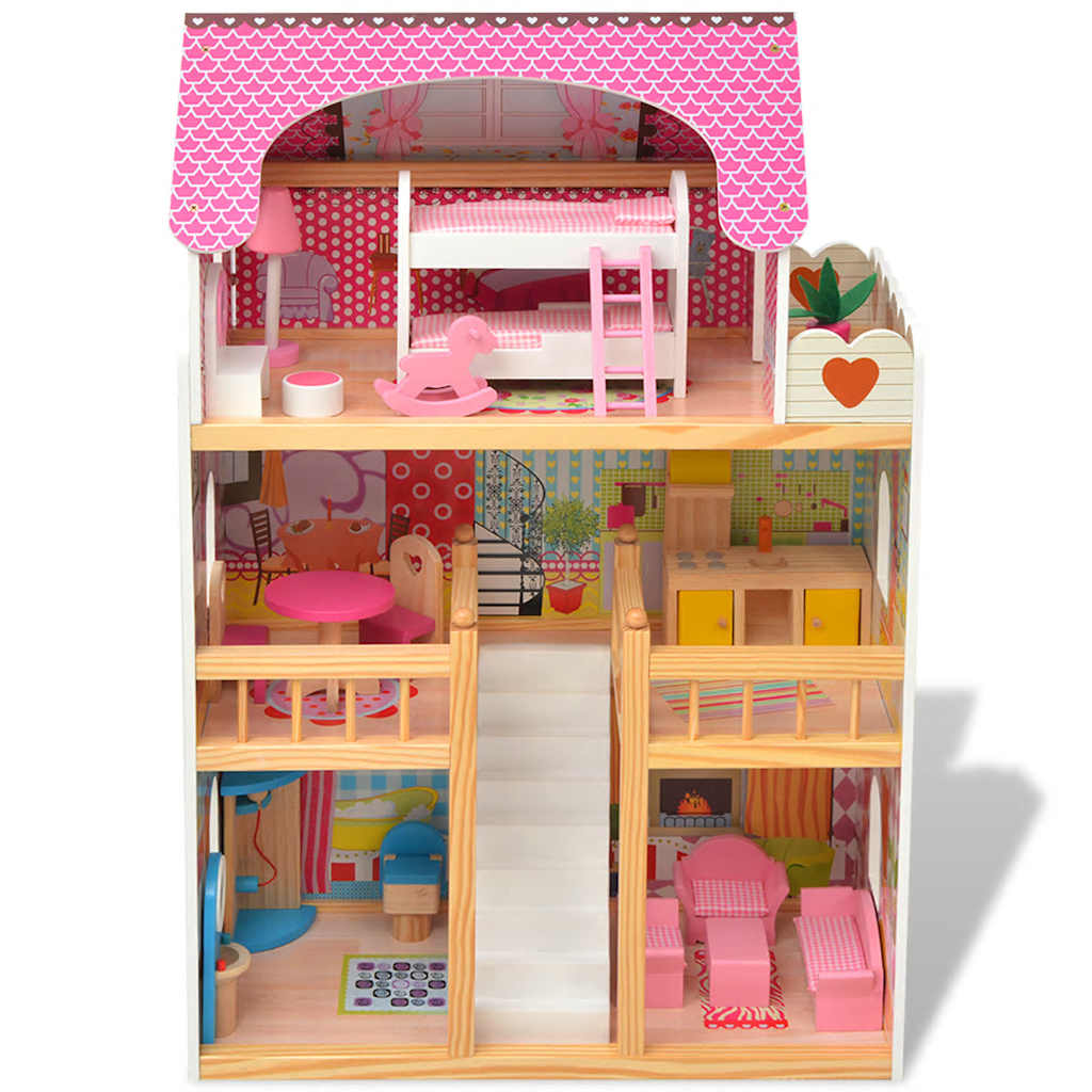 3-Stöckiges Puppenhaus Holz 60 x 30 x 90 cm - Yekta