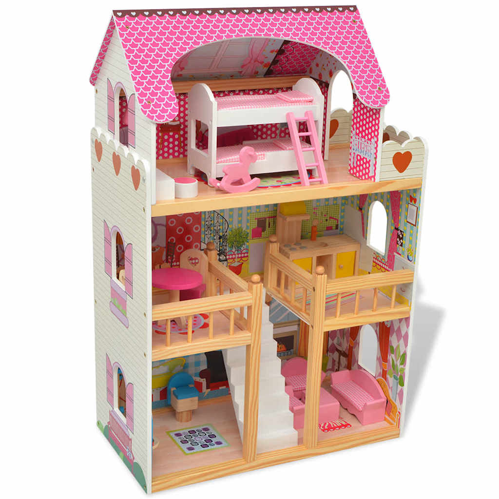 3-Stöckiges Puppenhaus Holz 60 x 30 x 90 cm - Yekta