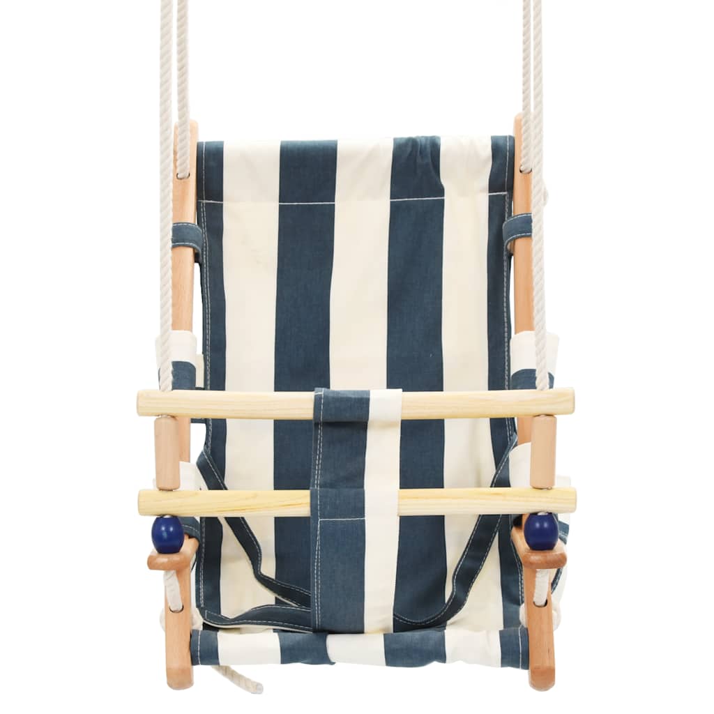 Schaukel Babyschaukel mit Sicherheitsgurt Baumwolle Holz Blau - Yekta