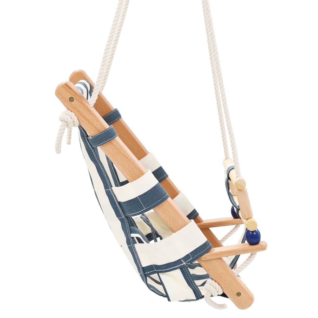 Schaukel Babyschaukel mit Sicherheitsgurt Baumwolle Holz Blau - Yekta