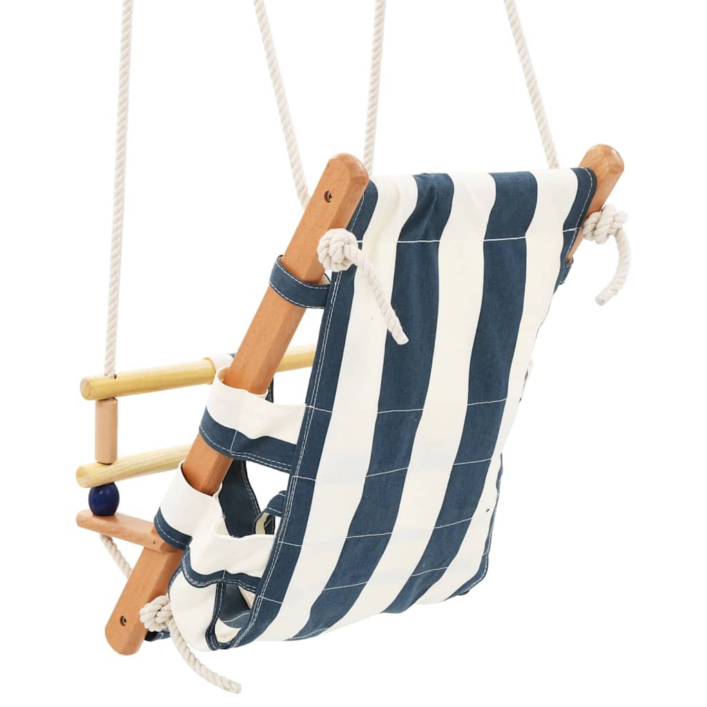 Schaukel Babyschaukel mit Sicherheitsgurt Baumwolle Holz Blau - Yekta