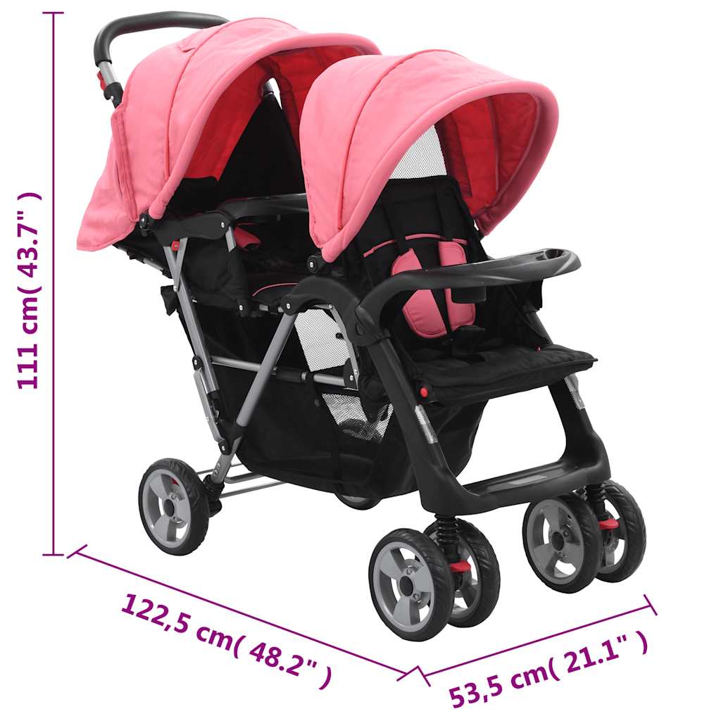 Tandem-Kinderwagen Stahl für Zwillings- und Geschwisterkinder - Yekta
