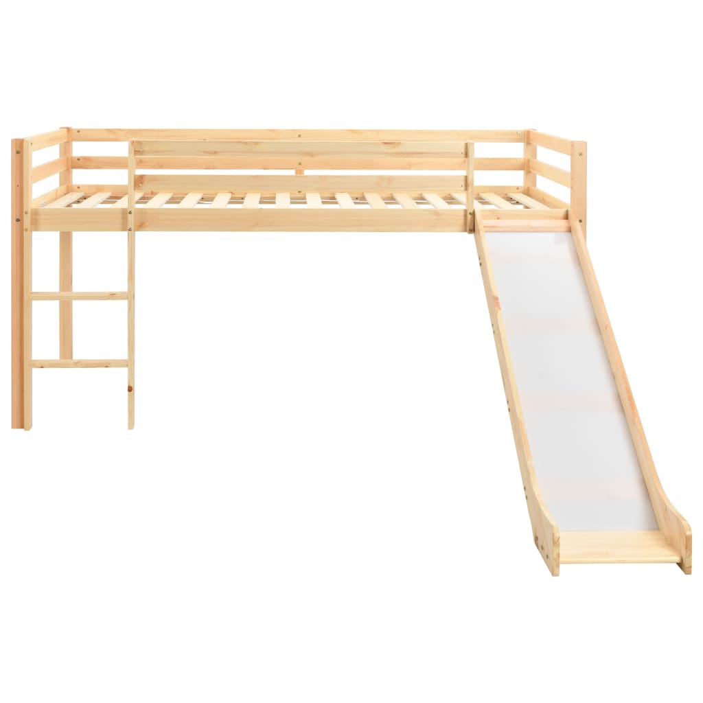 Kinderhochbett-Rahmen mit Rutsche und Leiter aus Kiefernholz - Yekta