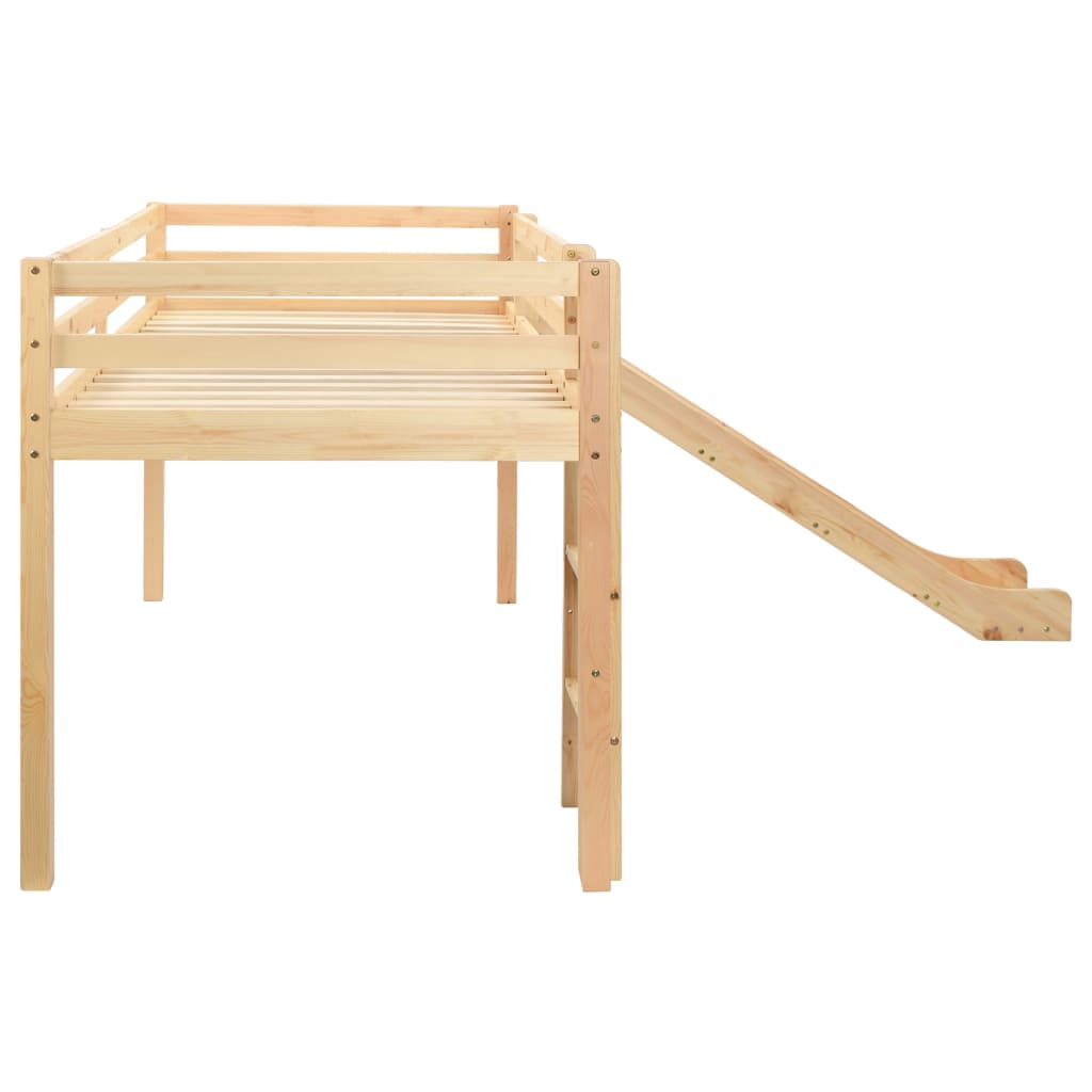 Kinderhochbett-Rahmen mit Rutsche und Leiter aus Kiefernholz - Yekta