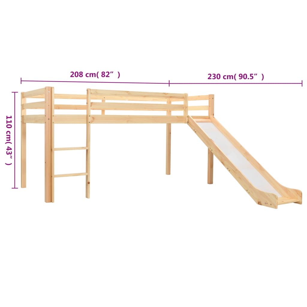 Kinderhochbett-Rahmen mit Rutsche und Leiter aus Kiefernholz - Yekta