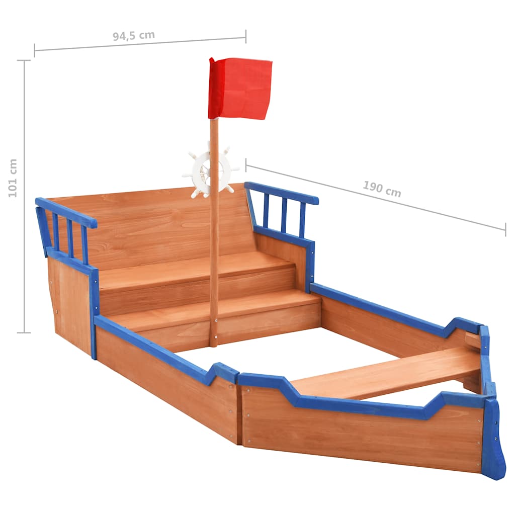 Sandkasten Piratenschiff Tannenholz 190x94,5x101 cm - Yekta
