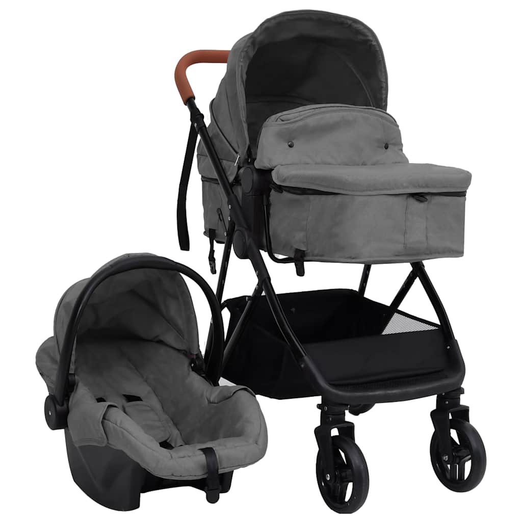 3-in-1 Kinderwagen Anthrazit und Schwarz, Hellgrau und Schwarz Stahl - Yekta