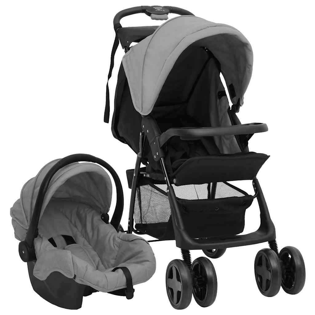 3-in-1 Kinderwagen in Hellgrau und Dunkelgrau mit Schwarz - Yekta