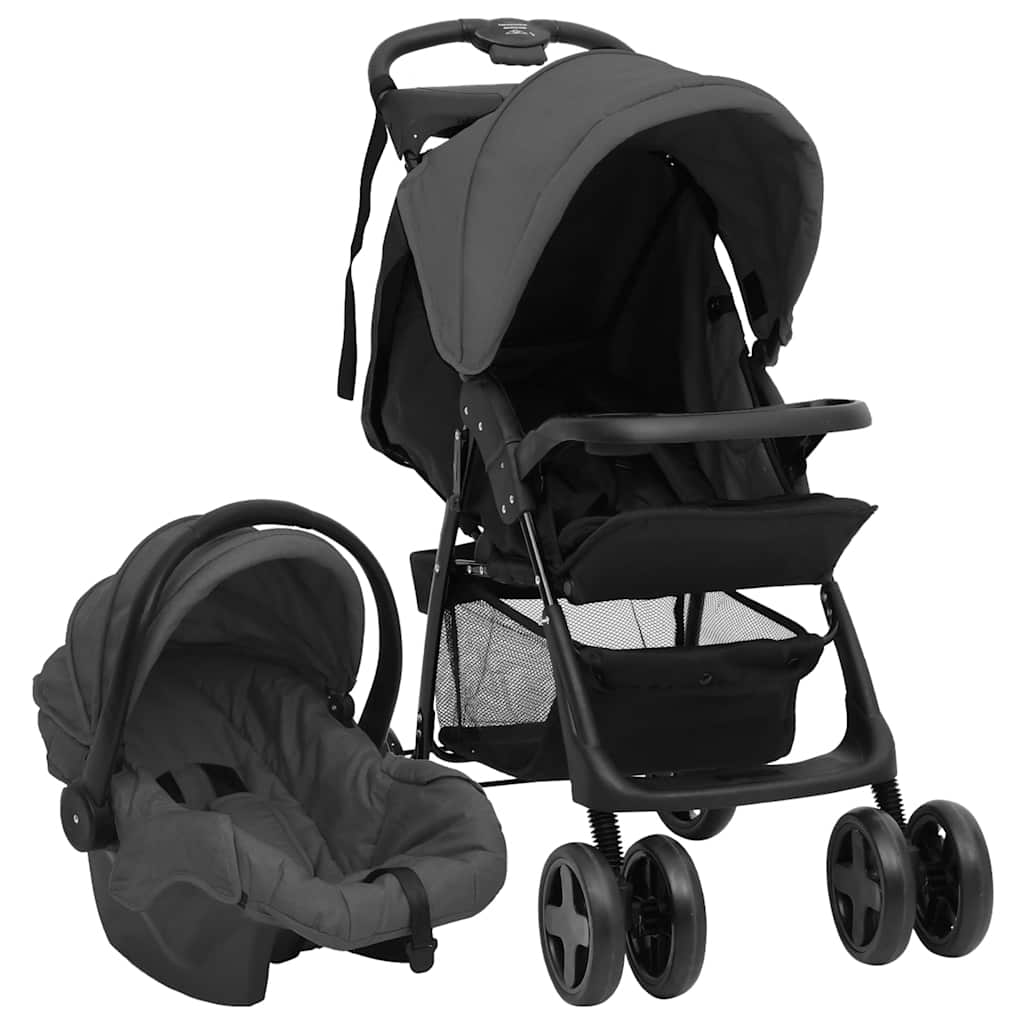3-in-1 Kinderwagen in Hellgrau und Dunkelgrau mit Schwarz - Yekta