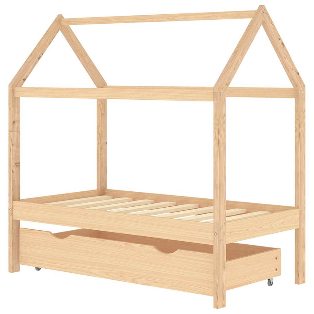 Kinderbett mit Schublade Massivholz Kiefer 70x140 cm, 80x160 cm, 90x200 cm - Yekta
