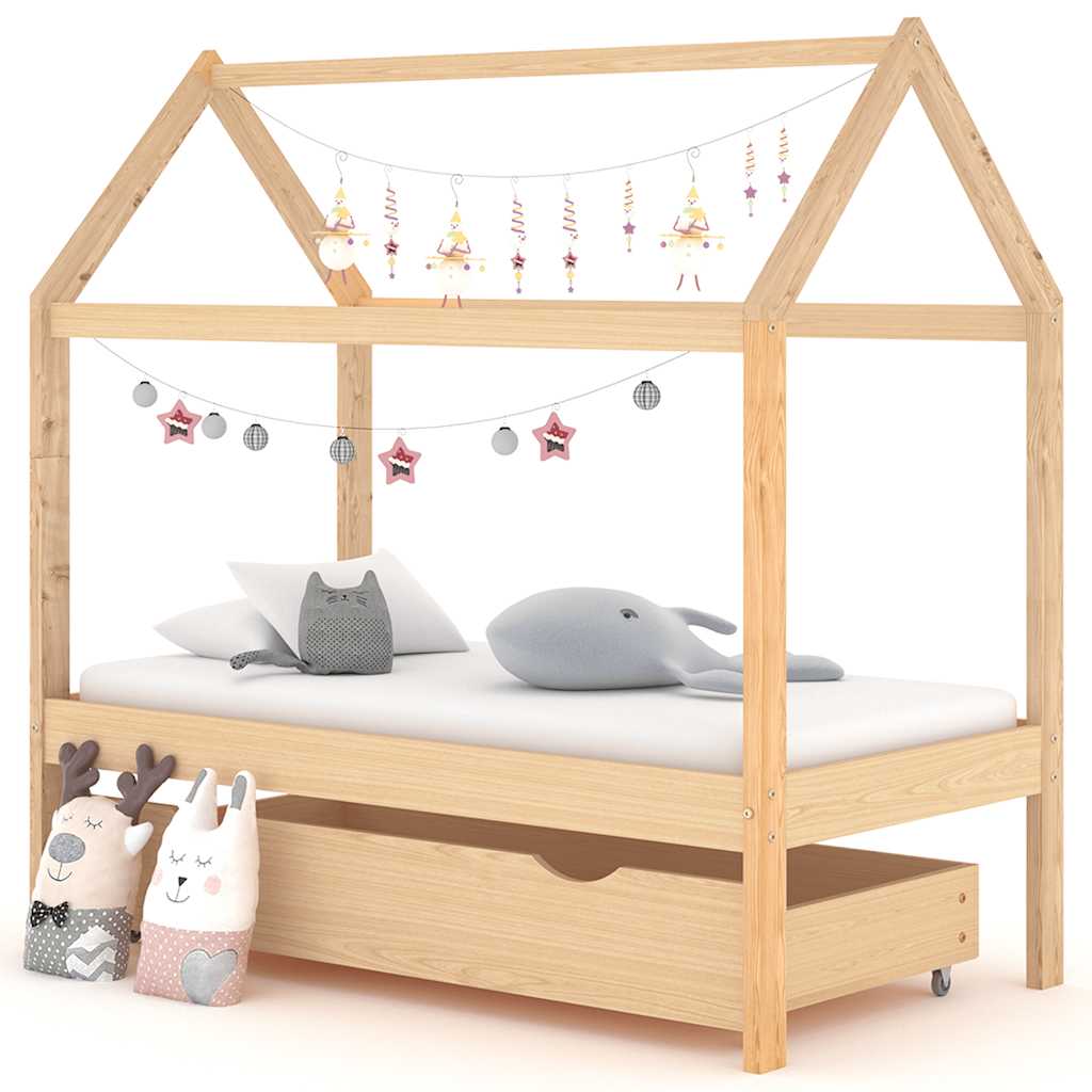 Kinderbett mit Schublade Massivholz Kiefer 70x140 cm, 80x160 cm, 90x200 cm - Yekta