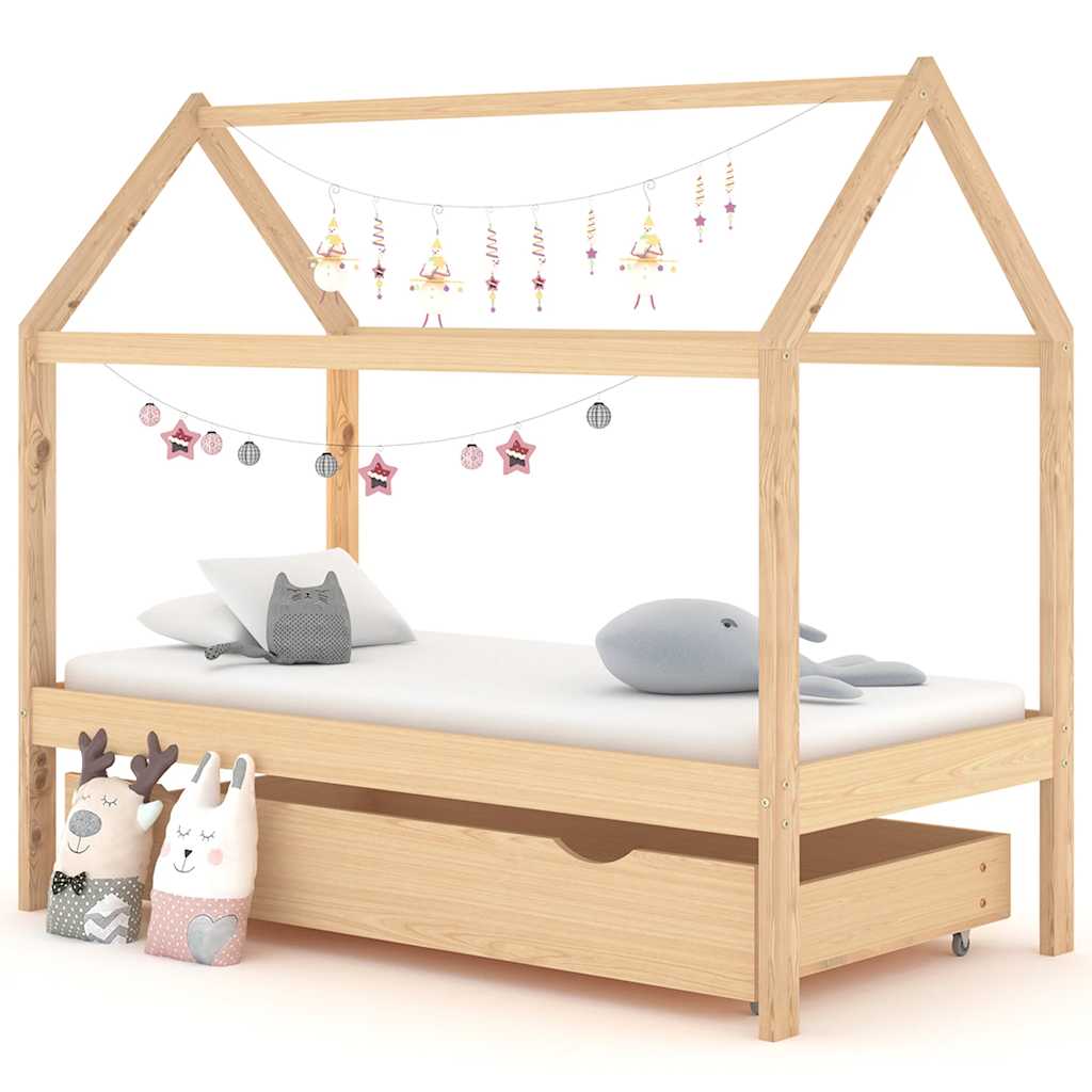 Kinderbett mit Schublade Massivholz Kiefer 70x140 cm, 80x160 cm, 90x200 cm - Yekta