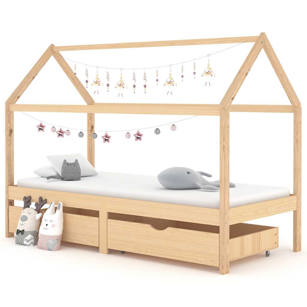 Kinderbett mit Schublade Massivholz Kiefer 70x140 cm, 80x160 cm, 90x200 cm - Yekta