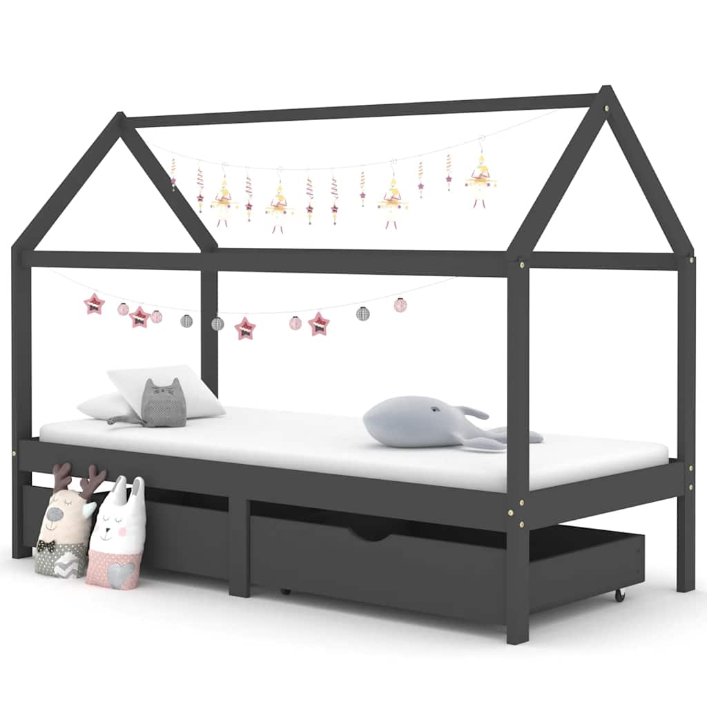 Kinderbett mit Schublade Massivholz Kiefer 70x140 cm, 80x160 cm, 90x200 cm - Yekta