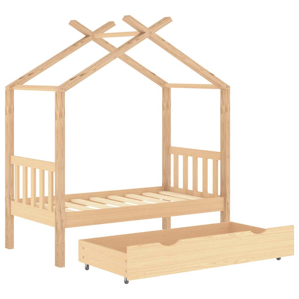 Kinderbett mit Schublade Massivholz Kiefer 70x140 cm bis 90x200 cm - Yekta