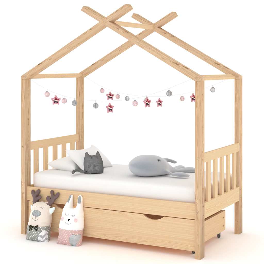 Kinderbett mit Schublade Massivholz Kiefer 70x140 cm bis 90x200 cm - Yekta
