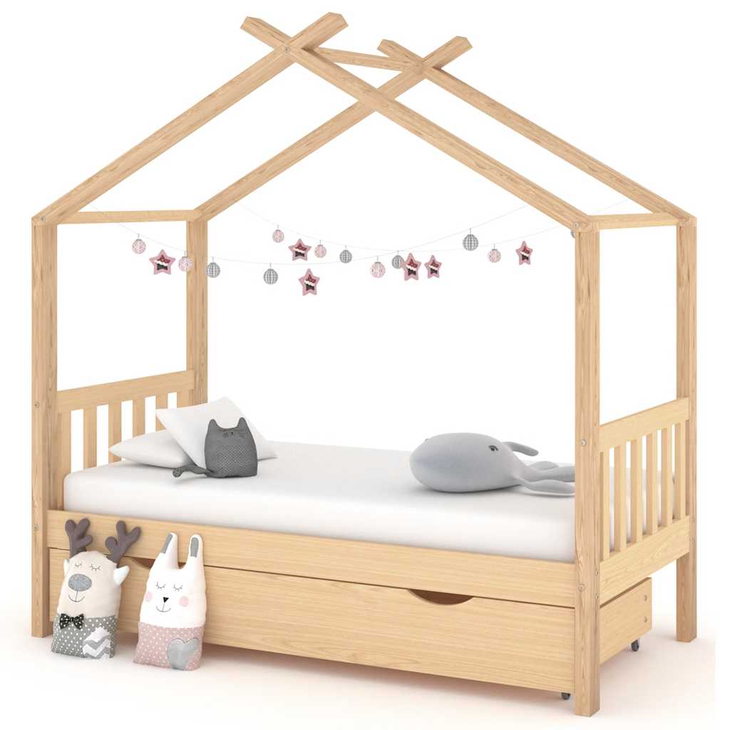 Kinderbett mit Schublade Massivholz Kiefer 70x140 cm bis 90x200 cm - Yekta
