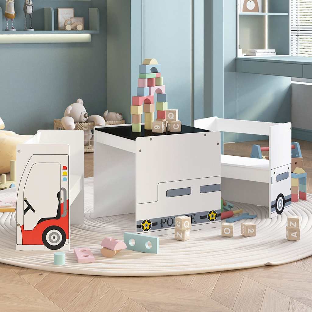 3-tlg. Kindertisch und Stuhl Set mit Fahrzeug-Design MDF - Yekta