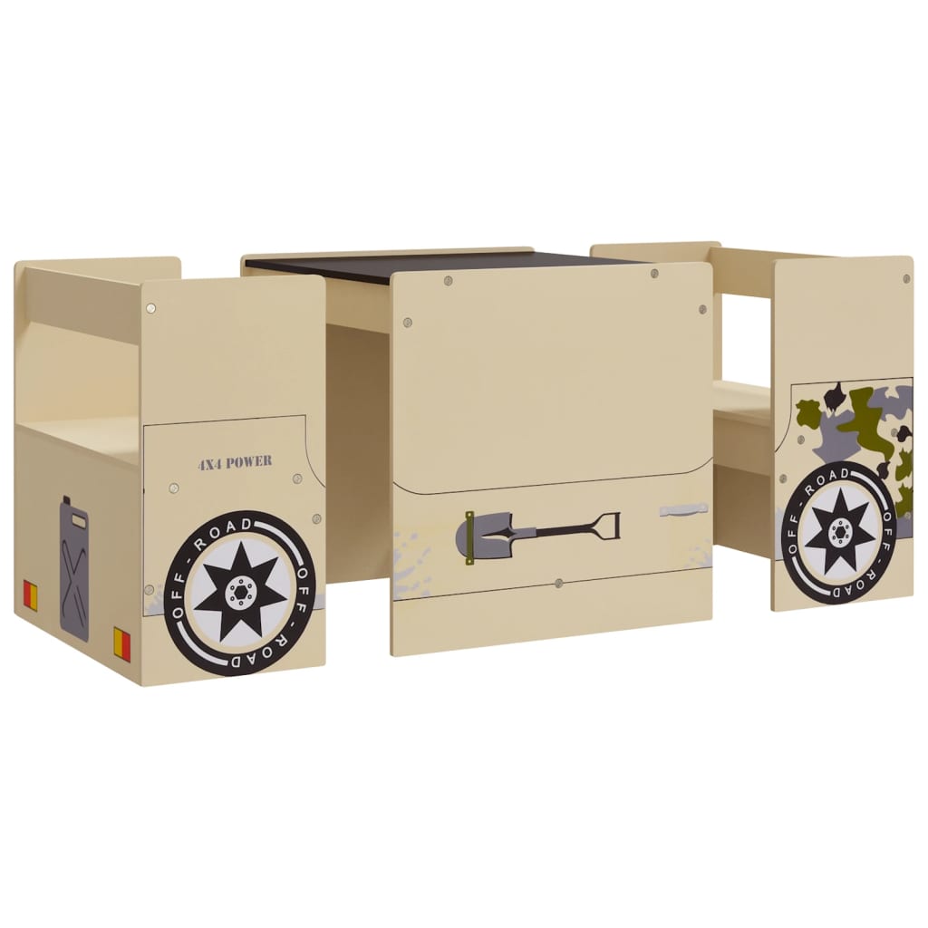 3-tlg. Kindertisch und Stuhl Set mit Fahrzeug-Design MDF - Yekta
