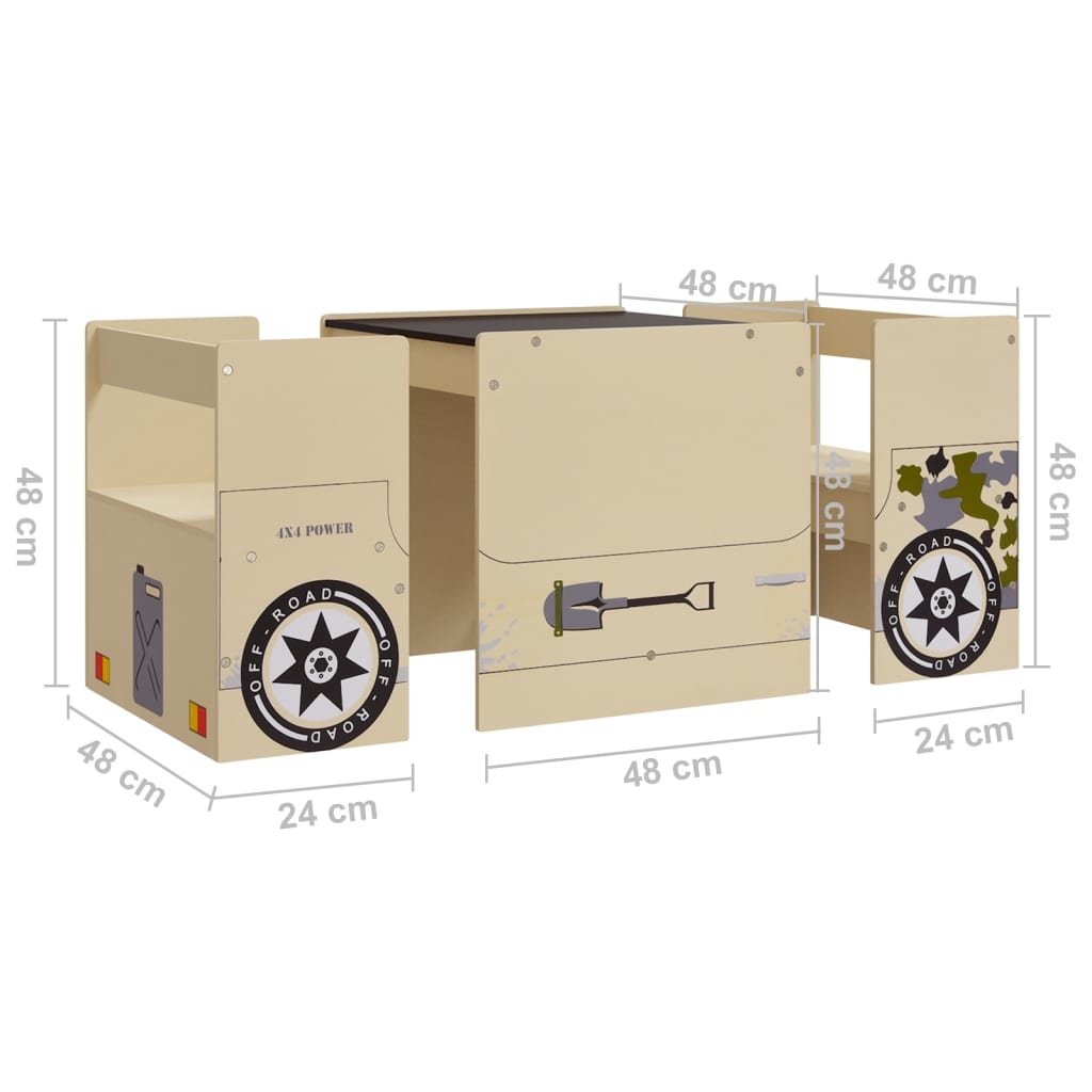 3-tlg. Kindertisch und Stuhl Set mit Fahrzeug-Design MDF - Yekta