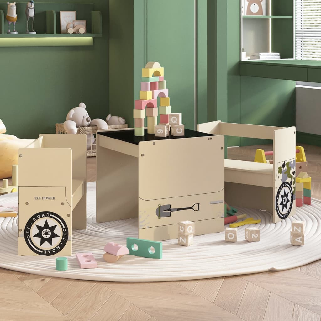 3-tlg. Kindertisch und Stuhl Set mit Fahrzeug-Design MDF - Yekta
