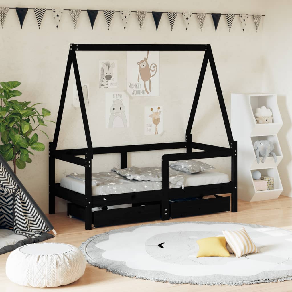 Kinderbett mit Schubladen Massivholz Kiefer - Yekta