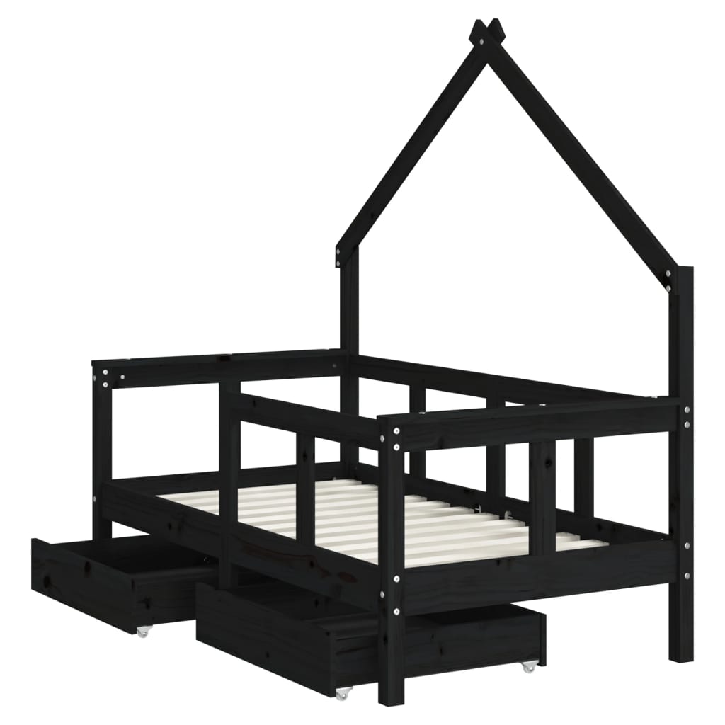 Kinderbett mit Schubladen Massivholz Kiefer 70x140 cm - 90x200 cm - Yekta