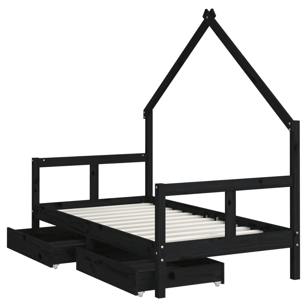 Kinderbett mit Schubladen Massivholz Kiefer 70x140 cm - 90x200 cm - Yekta