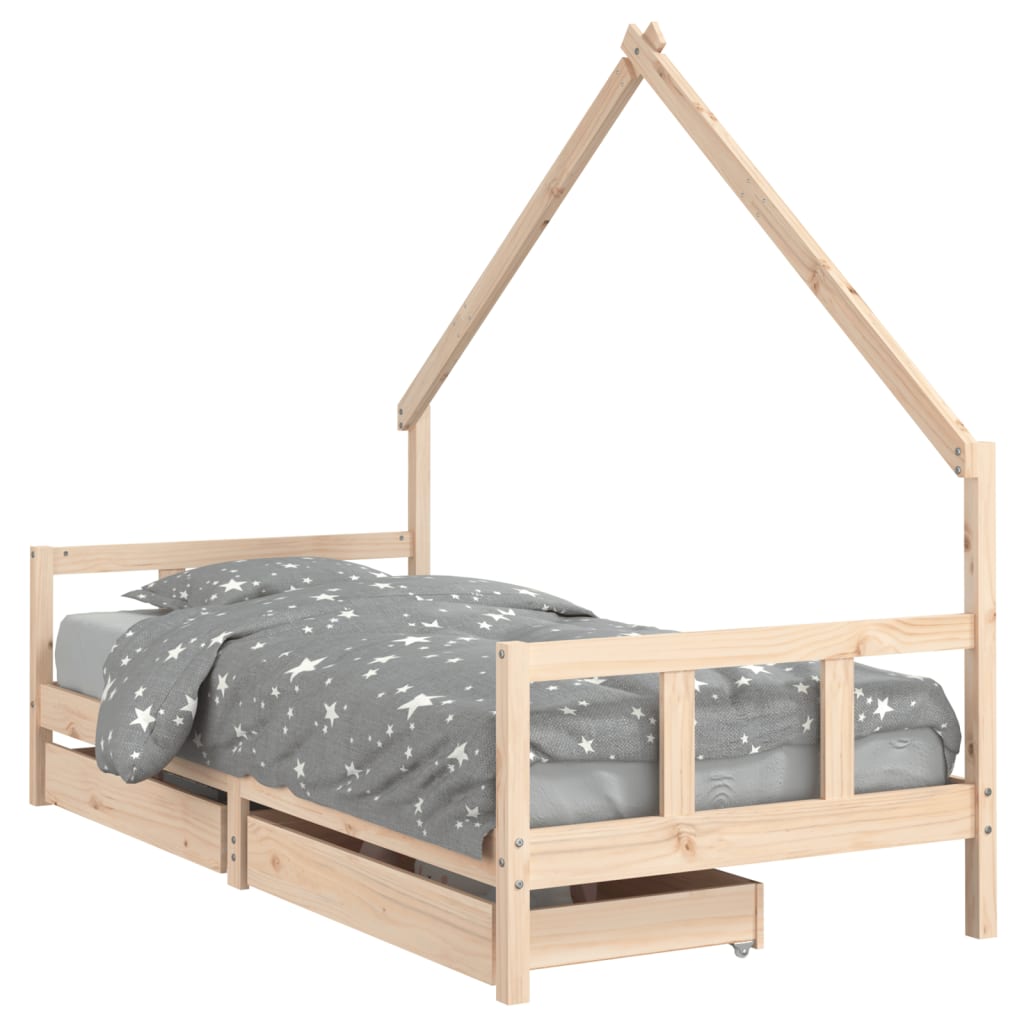 Kinderbett mit Schubladen Massivholz Kiefer 70x140 cm - 90x200 cm - Yekta