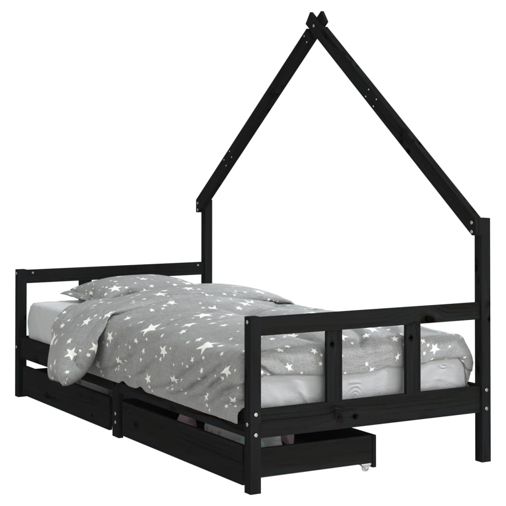 Kinderbett mit Schubladen Massivholz Kiefer 70x140 cm - 90x200 cm - Yekta