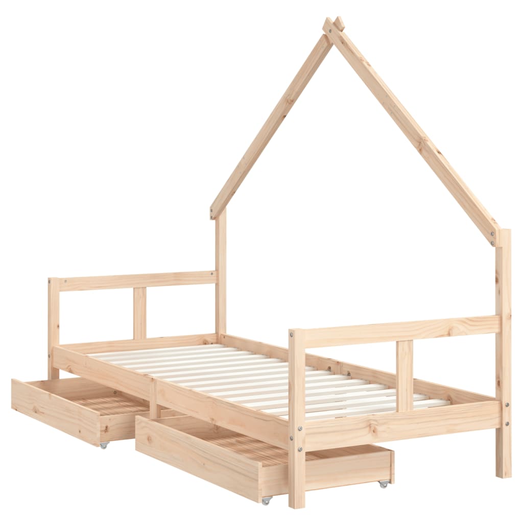 Kinderbett mit Schubladen Massivholz Kiefer 70x140 cm - 90x200 cm - Yekta