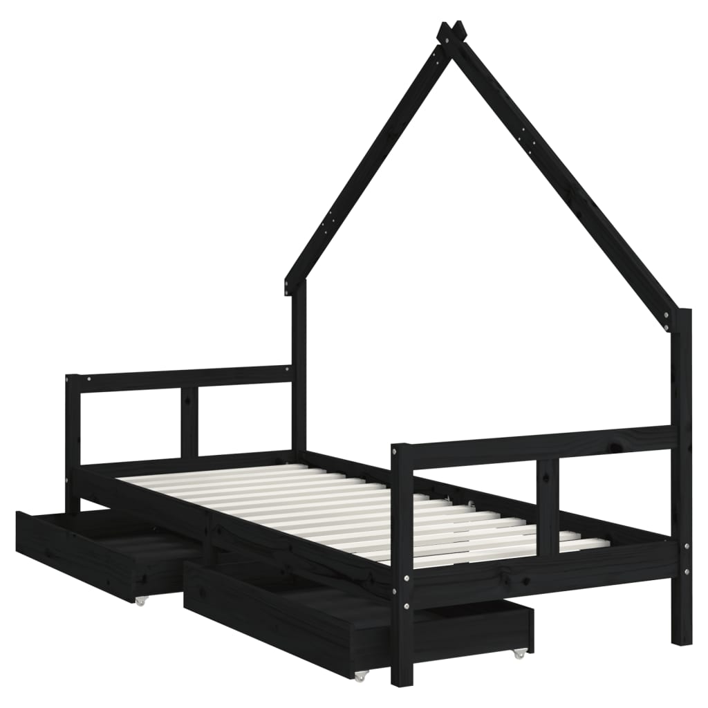 Kinderbett mit Schubladen Massivholz Kiefer 70x140 cm - 90x200 cm - Yekta