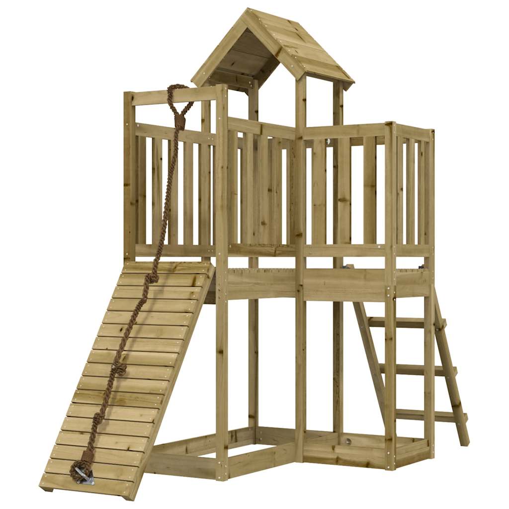 Spielturm mit Kletterwand aus imprägniertem Kiefernholz und Massivholz Douglasie