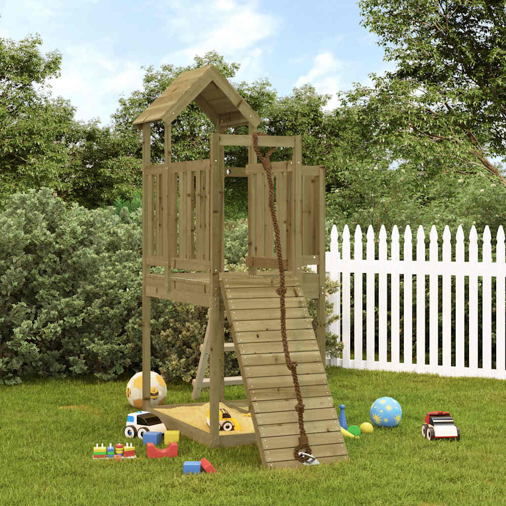 Spielturm mit Kletterwand aus imprägniertem Kiefernholz und Massivholz Douglasie