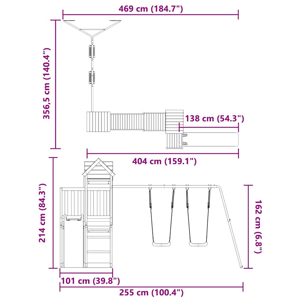 Spielturm aus imprägniertem Kiefernholz und massivem Douglasien- und Kiefernholz
