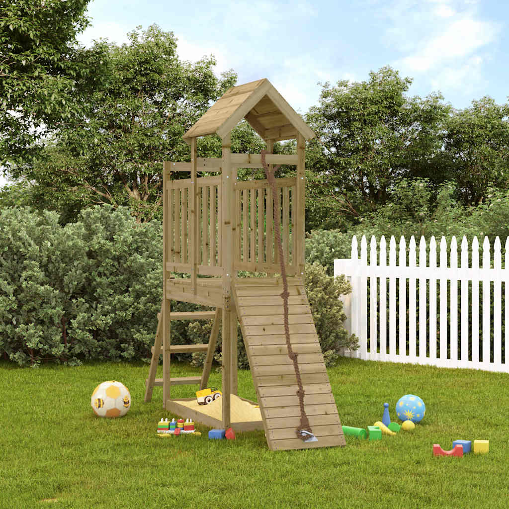 Spielturm mit Kletterwand aus imprägniertem Kiefernholz und Douglasie Massivholz