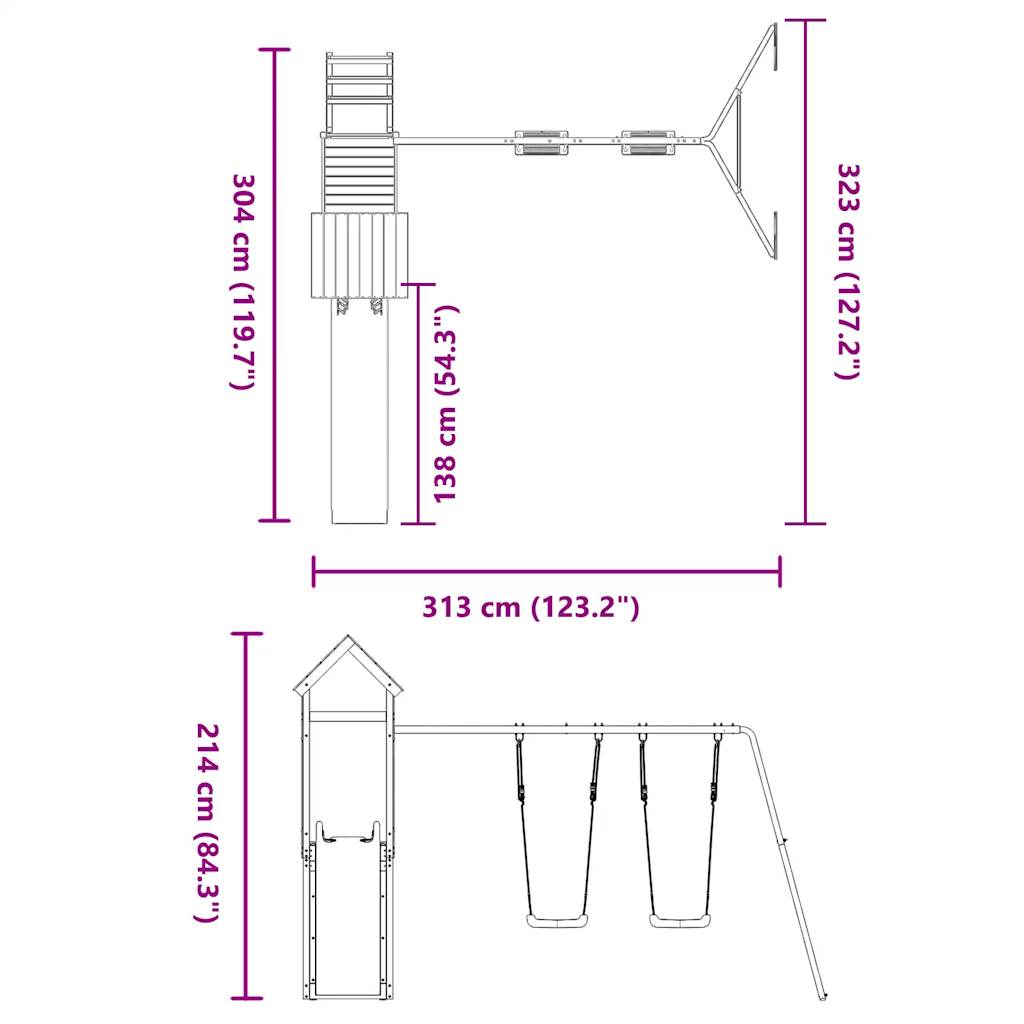 Spielturm aus imprägniertem Kiefernholz und massivem Douglasien- und Kiefernholz