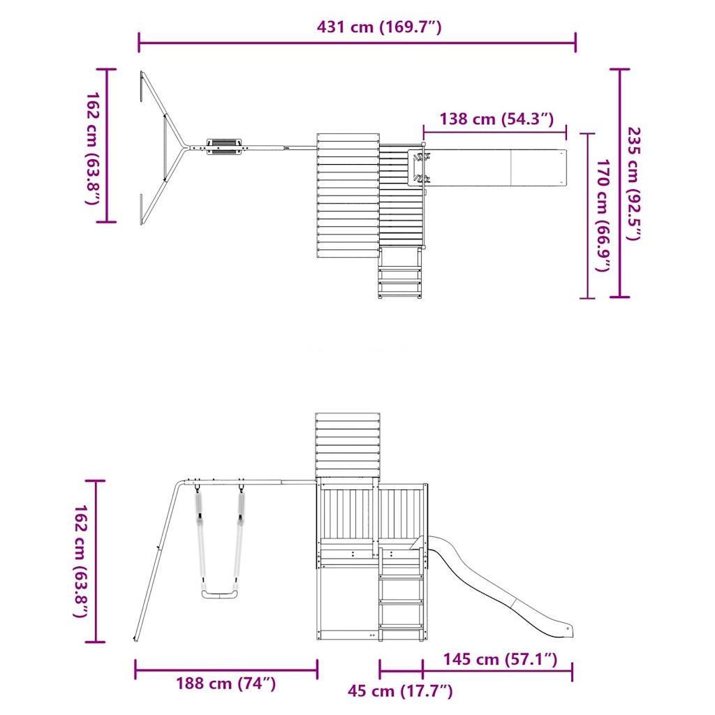 Spielturm aus imprägniertem Kiefernholz und massivem Douglasien- und Kiefernholz