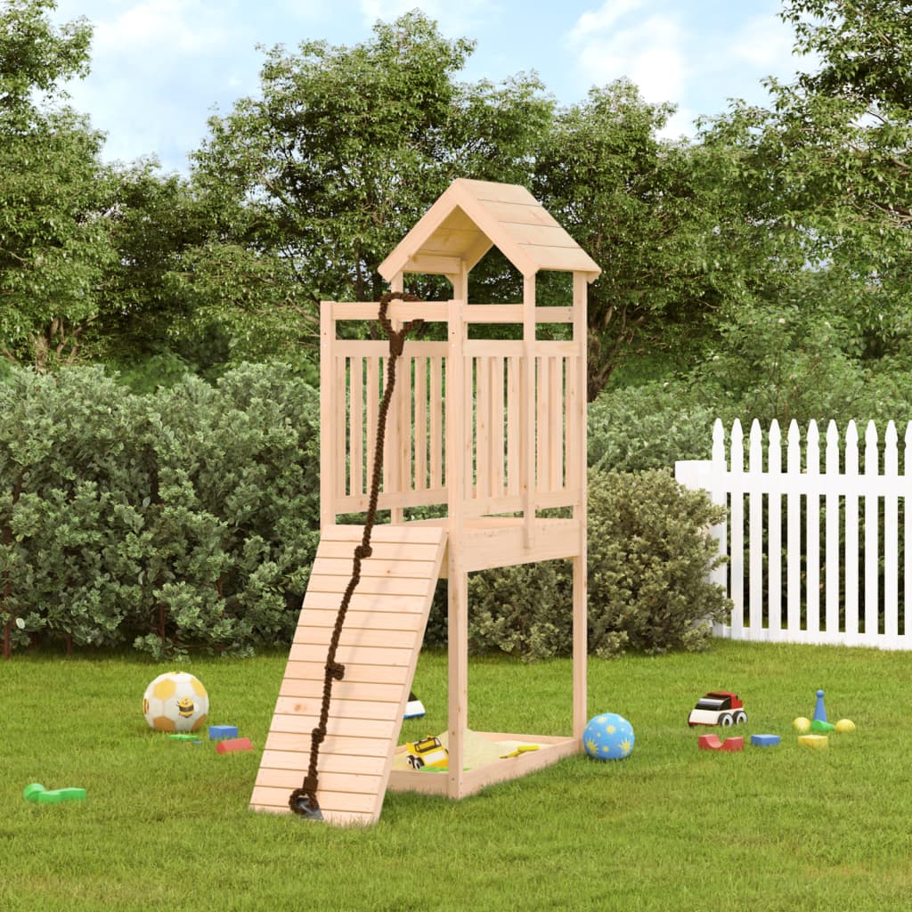 Spielturm mit Kletterwand aus imprägniertem Kiefernholz und Massivholz Douglasie