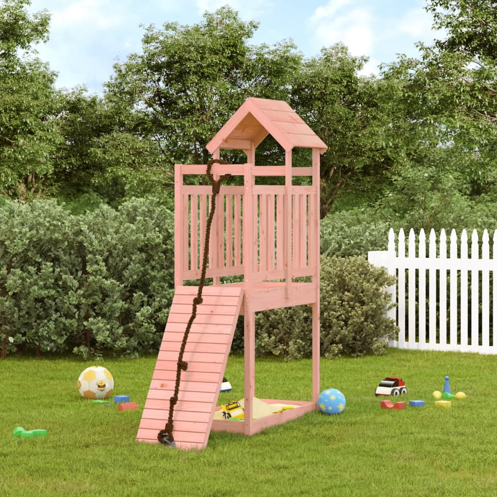 Spielturm mit Kletterwand aus imprägniertem Kiefernholz und Massivholz Douglasie