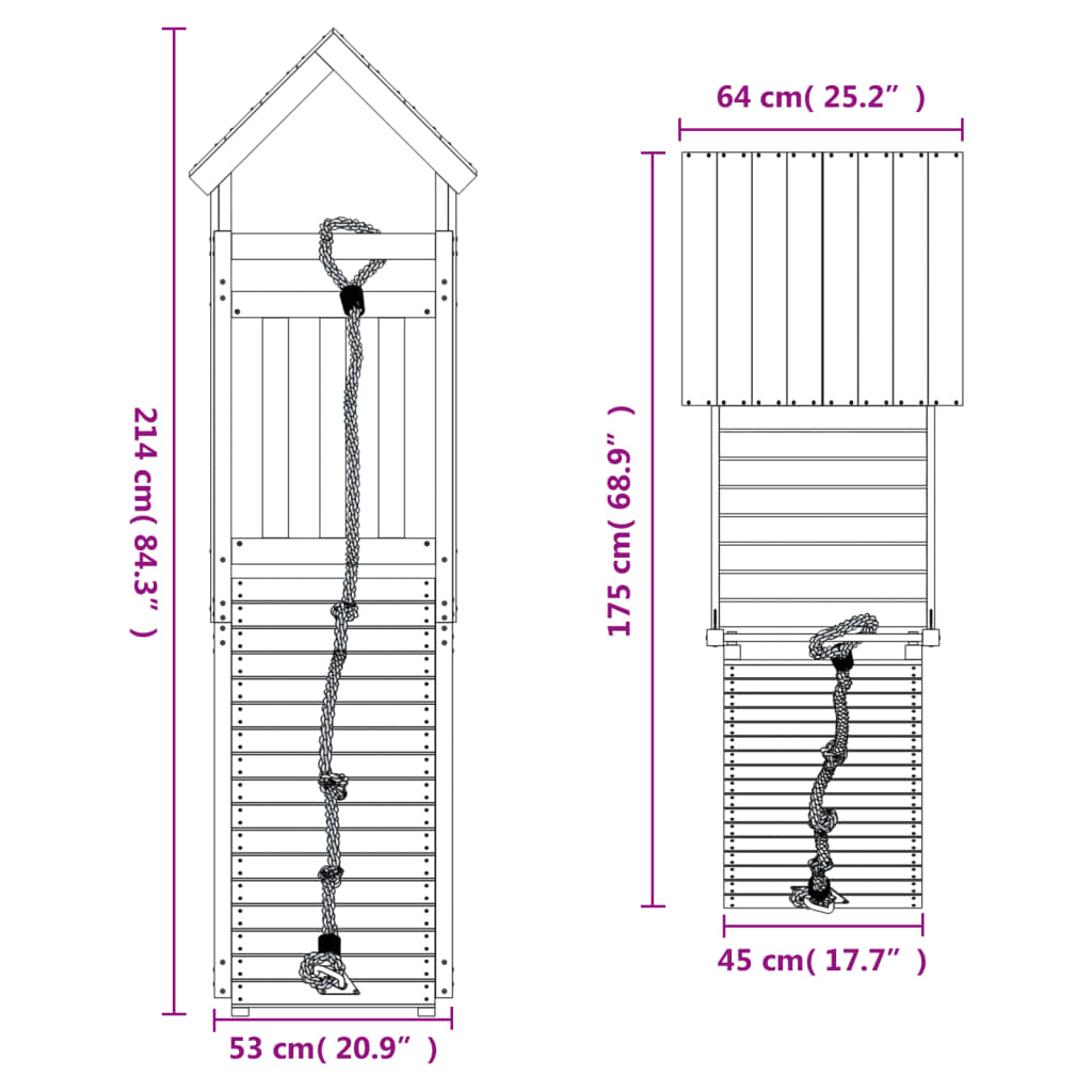 Spielturm mit Kletterwand aus imprägniertem Kiefernholz und Massivholz Douglasie