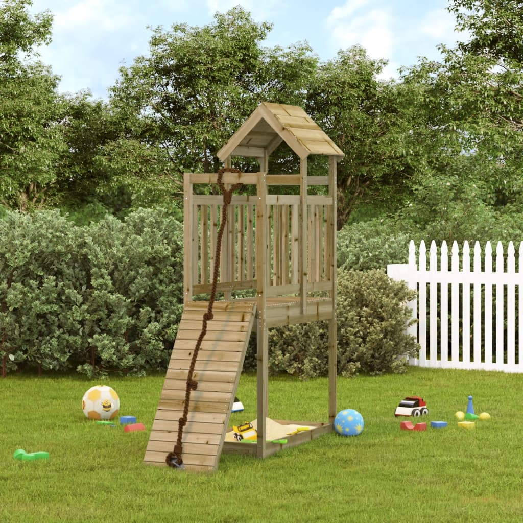 Spielturm mit Kletterwand aus imprägniertem Kiefernholz und Massivholz Douglasie