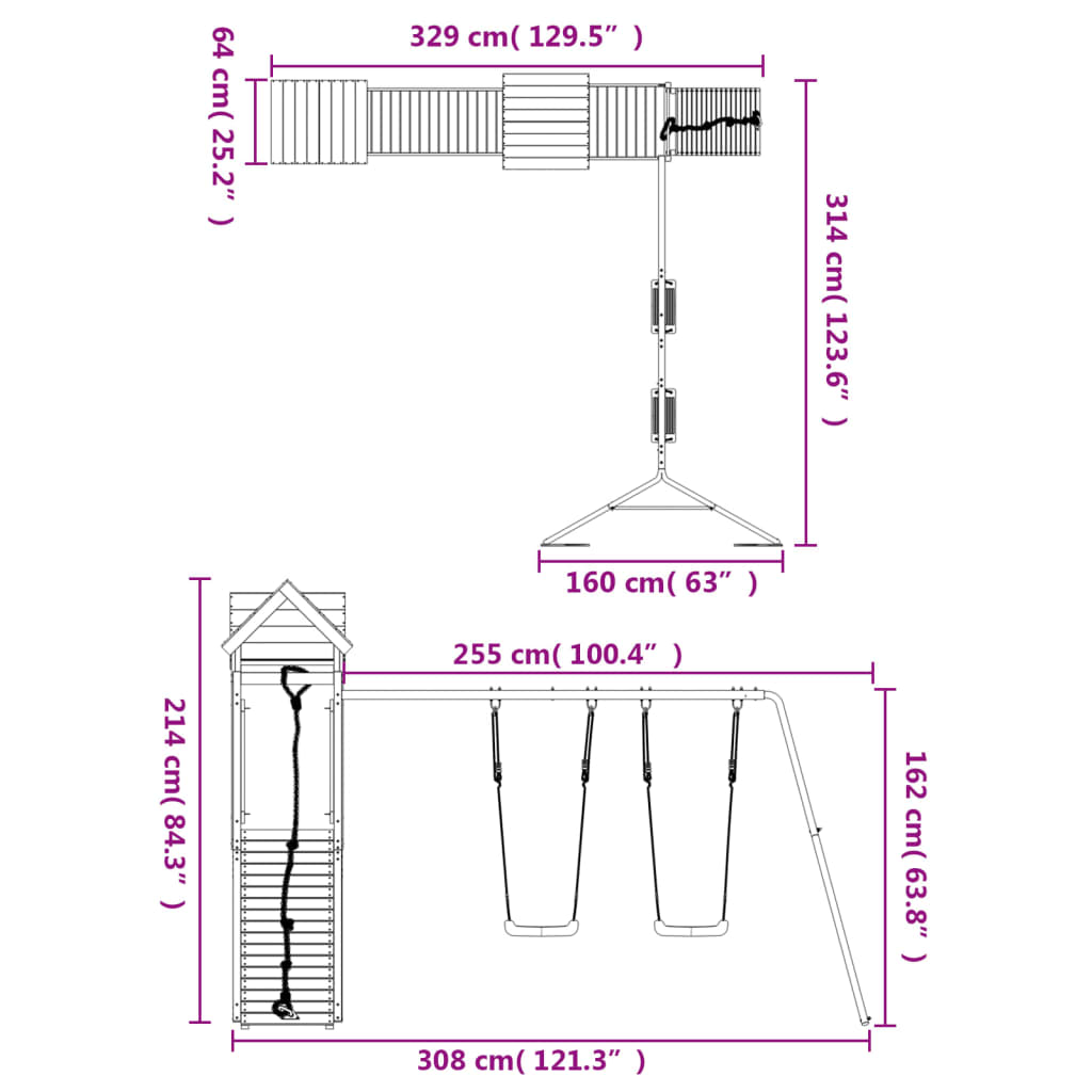 Spielturm aus imprägniertem Kiefernholz und massivem Douglasien- und Kiefernholz