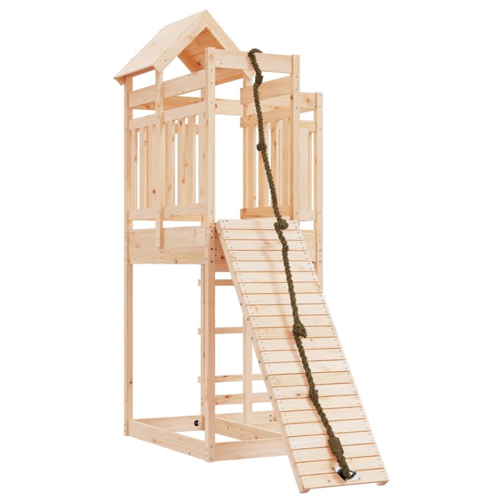 Spielturm mit Kletterwand aus imprägniertem Kiefernholz und Massivholz Douglasie