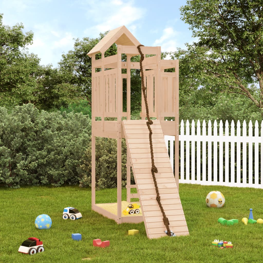 Spielturm mit Kletterwand aus imprägniertem Kiefernholz und Massivholz Douglasie