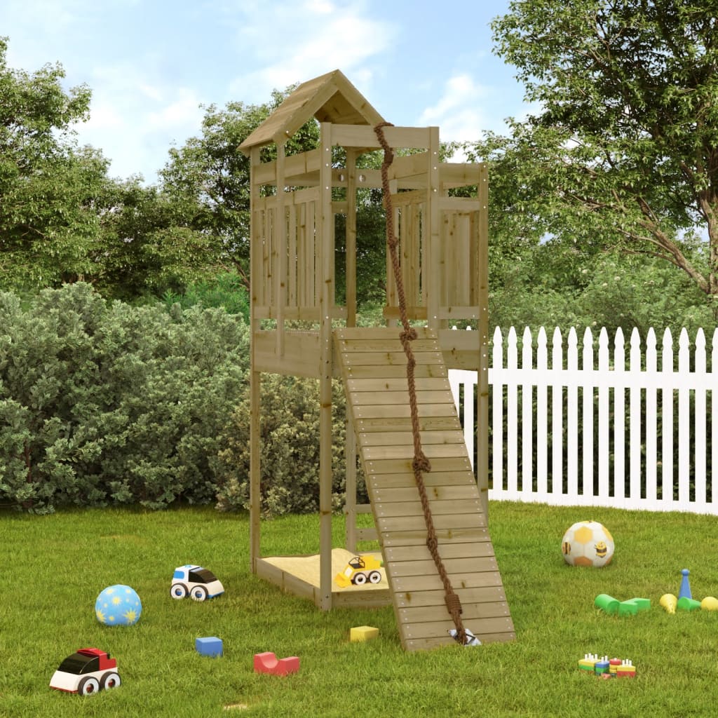 Spielturm mit Kletterwand aus imprägniertem Kiefernholz und Massivholz Douglasie