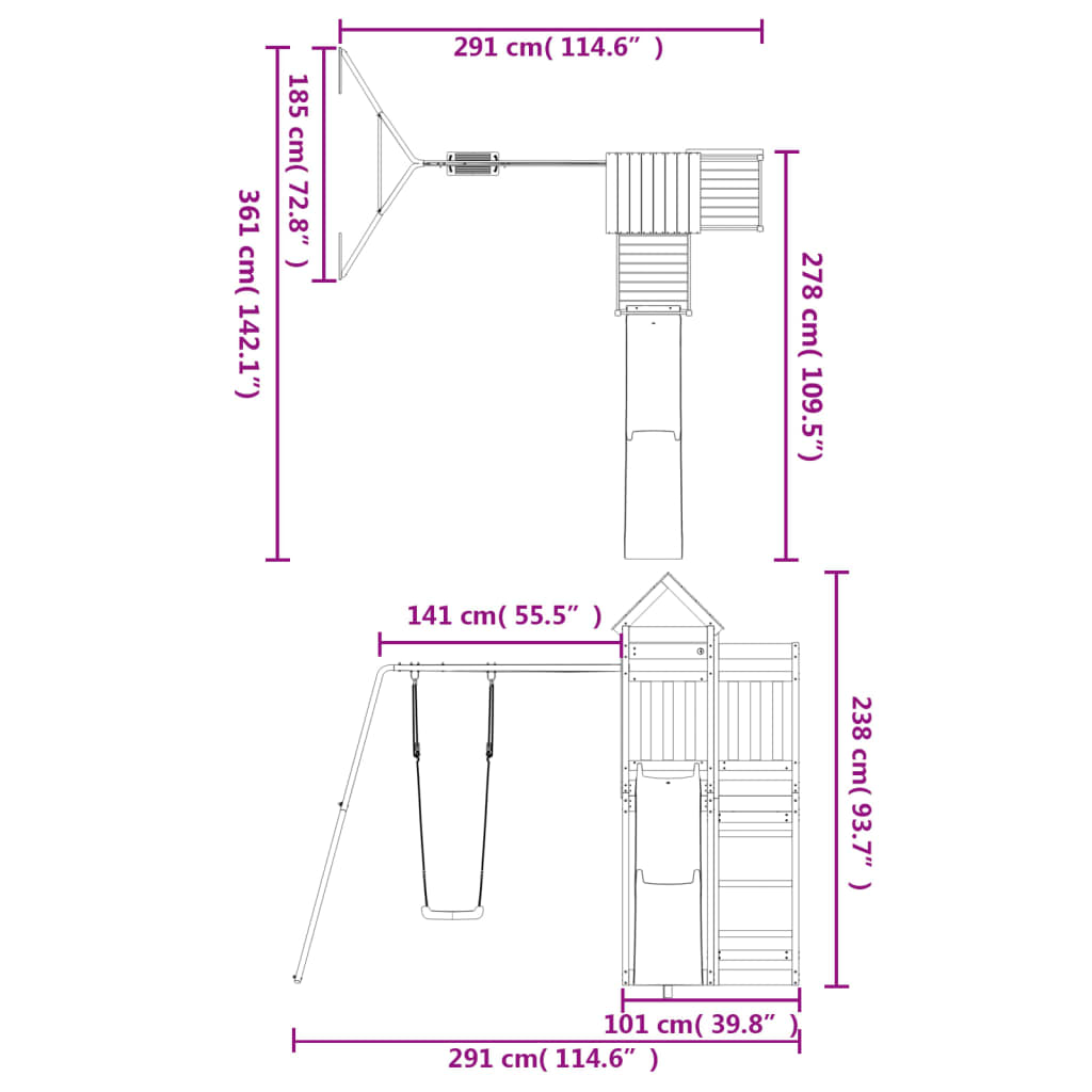 Spielturm aus imprägniertem Kiefernholz und massivem Douglasien- und Kiefernholz