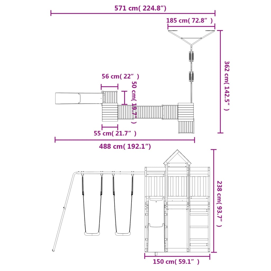 Spielturm aus imprägniertem Kiefernholz und massivem Douglasien- und Kiefernholz
