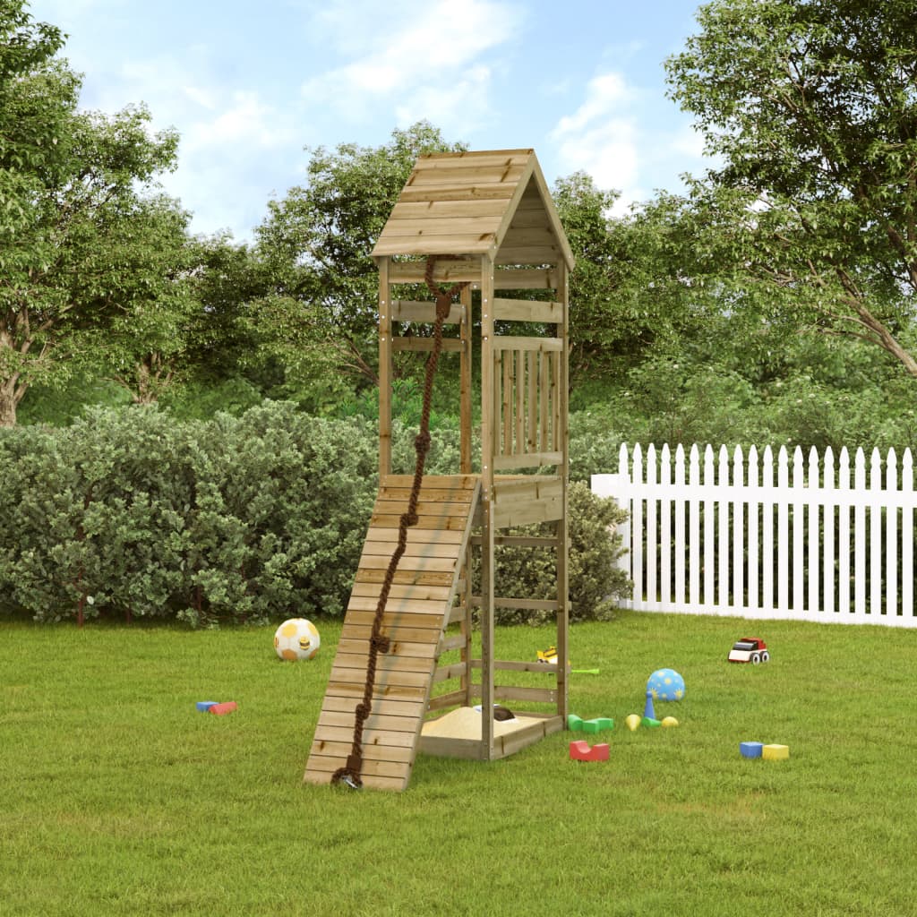 Spielturm mit Kletterwand aus imprägniertem Kiefernholz und Massivholz Douglasie/Kiefer