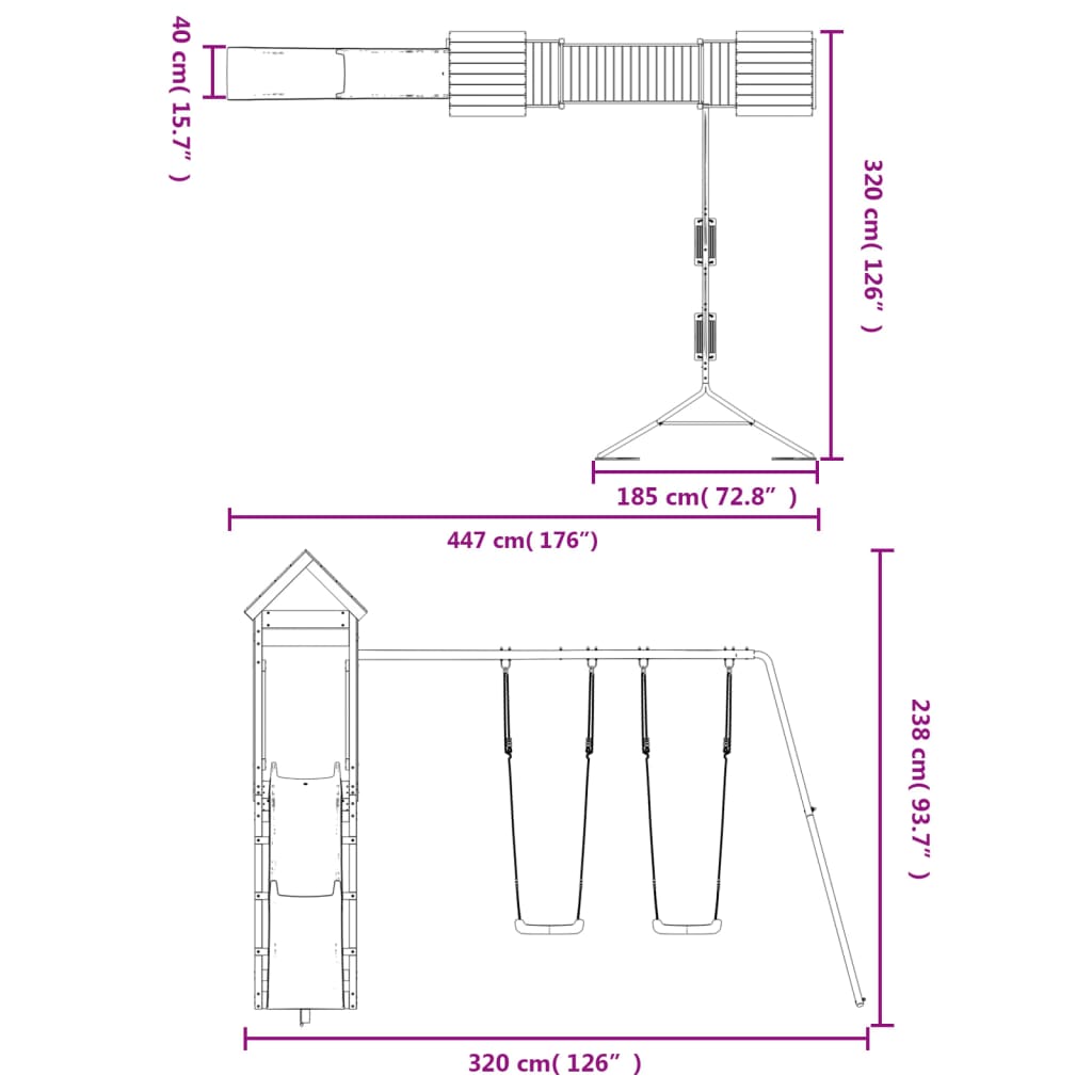 Spielturm aus imprägniertem Kiefernholz und massivem Douglasie und Kiefer